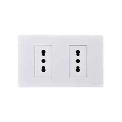 Enchufe Doble Emb. 10/16A 250V Blanco Base Metalica - Want1