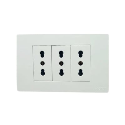 Enchufe Triple Emb. 10/16A 250V Blanco Base Metalica - Want1