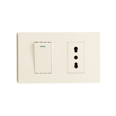 Interruptor Simple Emb. 9/12 Blanco + Enchufe Simple 10/16A 250V Base Metalica  - Want1