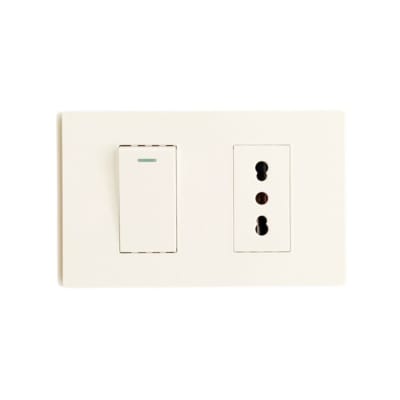 Interruptor Simple Emb. 9/12 Blanco + Enchufe Simple 10/16A 250V Base Metalica  - Want1