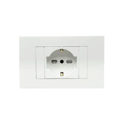 Enchufe Schuko Emb. Bivalente 10/16A 250V Blanco Base Metalica - Want1