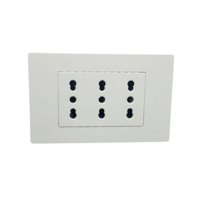 Enchufe Triple Puenteado Emb. 10/16A 250V Blanco Base Metalica - Want1