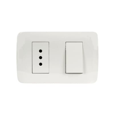 Interruptor Simple Emb. 9/12 + Enchufe 10A 250V Blanco - Lexo1