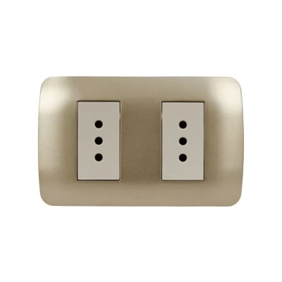 Enchufe Doble Emb. 10A 250V Mod. Beige Placa Titanio - Lexo1