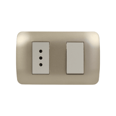 Interruptor Simple Emb. 9/12 + Enchufe 10A 250V Mod. Beige Placa Titanio - Lexo1