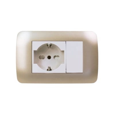 Enchufe Toma Emb. Schuko 10/16A 250V Mod. Beige Placa Titanio Lexo1