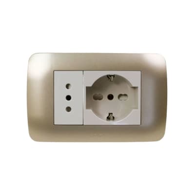 Enchufe Toma Emb. Schuko 10/16A + Enchufe 10A 250V Beige/Titanio Lexo1