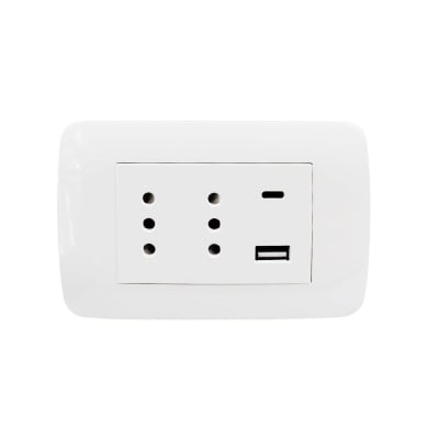 Enchufe Doble Puenteado Emb. 10A + 2 USB (Tipo A y C) Blanco Lexo1