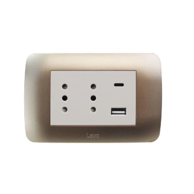 Enchufe Doble Pueteado Emb. 10A + 2 USB (Tipo A y C) Beige/Titanio Lexo1