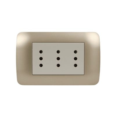 Enchufe Triple Triplex Emb. 10A 250V Mod. Beige Placa Titanio - Lexo1