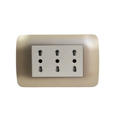 Enchufe Triple Puenteado Emb. 10/16A 250V Mod. Beige Placa Titanio Lexo1