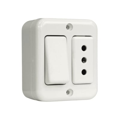 Interruptor Simple Sobrepuesto 9/12 + Enchufe Simple 10A - Stanford1