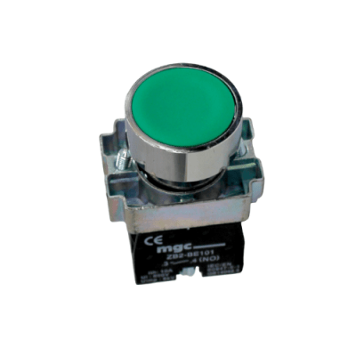 Pulsador Plano Verde 1NO 22MM Base Metalica1