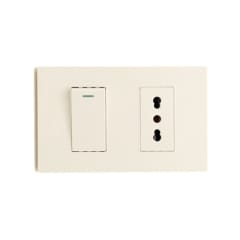 Interruptor Simple Emb. 9/12 Blanco + Enchufe Simple 10/16A 250V Base Metalica  - Want