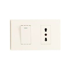 Interruptor Simple Emb. 9/12 Blanco + Enchufe Simple 10/16A 250V Base Metalica  - Want