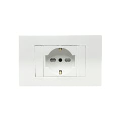 Enchufe Schuko Emb. Bivalente 10/16A 250V Blanco Base Metalica - Want