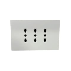 Enchufe Triple Plano Puenteado Emb. 10/16A 250V Blanco Base Metalica - Want