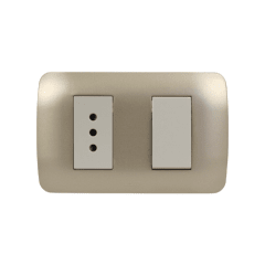 Interruptor Simple Emb. 9/12 + Enchufe 10A 250V Mod. Beige Placa Titanio - Lexo