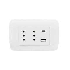 Enchufe Doble Puenteado Emb. 10A + 2 USB (Tipo A y C) Blanco Lexo