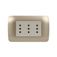 Enchufe Triple Puenteado Emb. 10A 250V Mod. Beige Placa Titanio Lexo