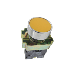 Pulsador Plano Metálico Amarillo 1NO 22MM