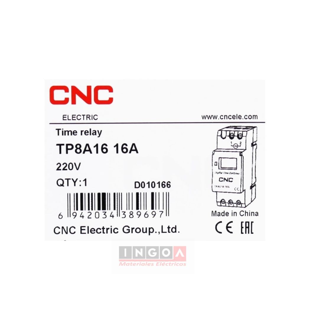 Timer Interruptor Digital 16A 220V con Reserva de Func. de 360 Hrs - CNC9