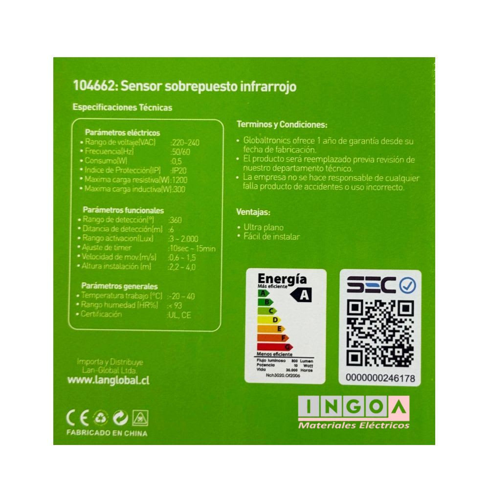 Sensor de Movimiento 360° Sobrepuesto Infrarrojo 10seg-15min IP20 - Vista 6