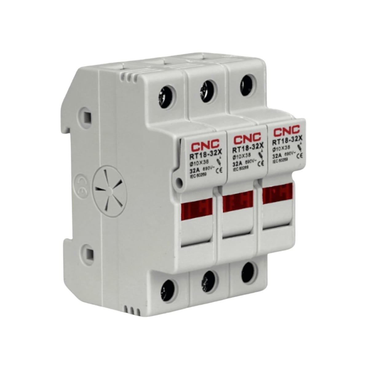 Portafusible 3P 10x38mm 3x32A, 500V S/Fusible - CNC 0