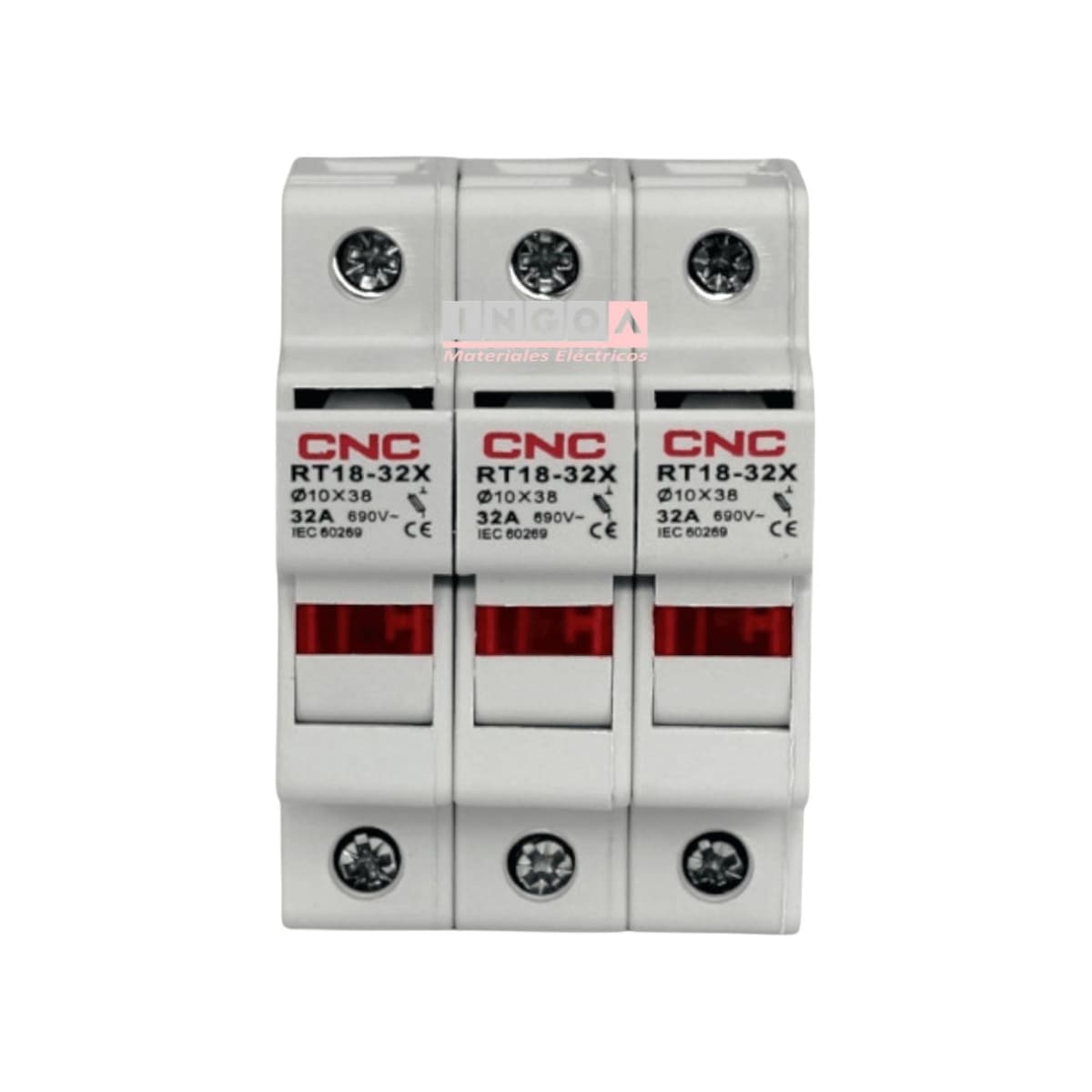 Portafusible 3P 10x38mm 3x32A, 500V S/Fusible - CNC2