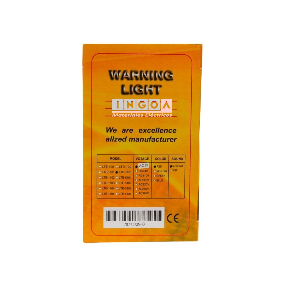 Baliza Roja Giratoria con Sirena e Imantada 12Vac LTD-1101J - CNC7