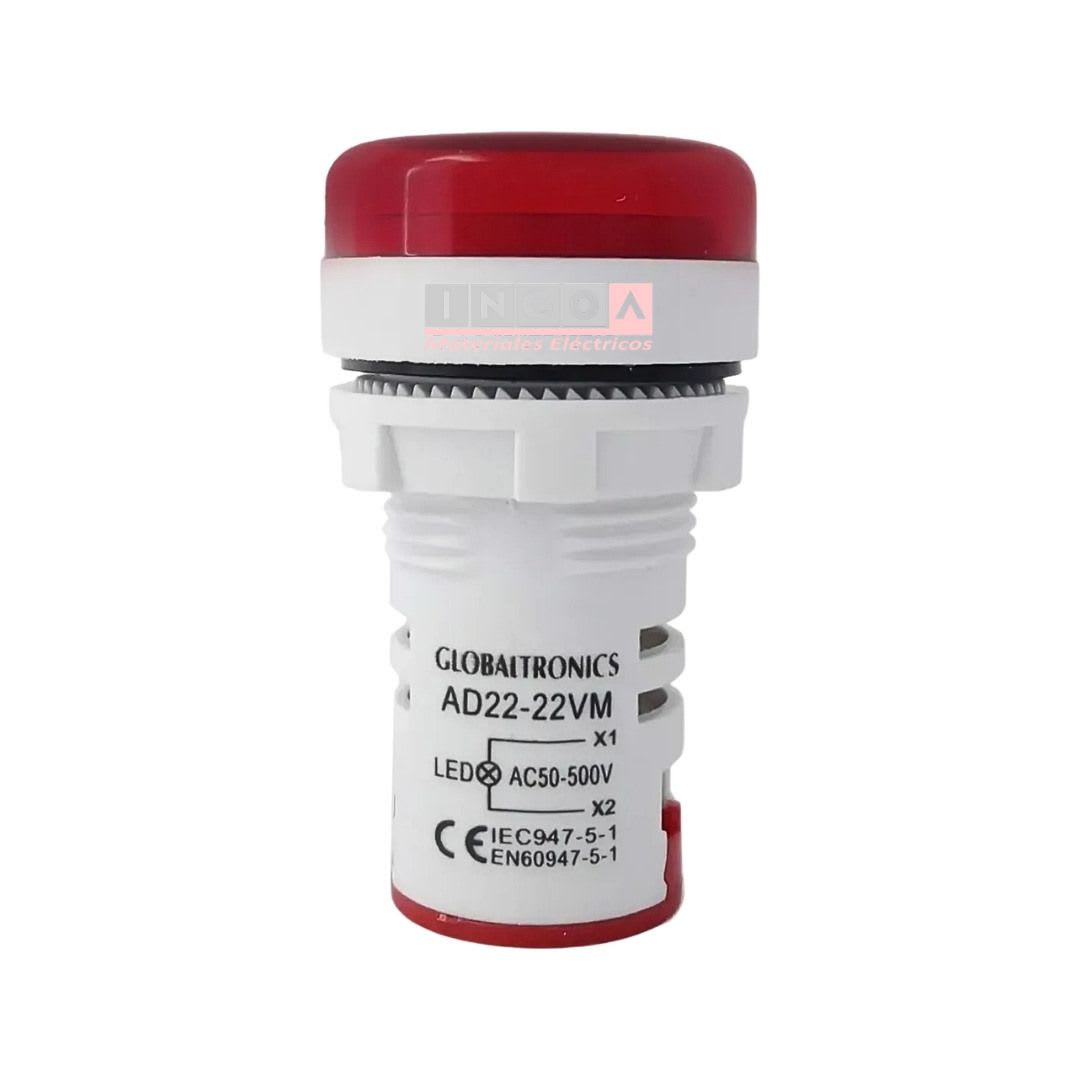 Luz Piloto Led Roja con Voltimetro 50-500VAC 22mm CNC3