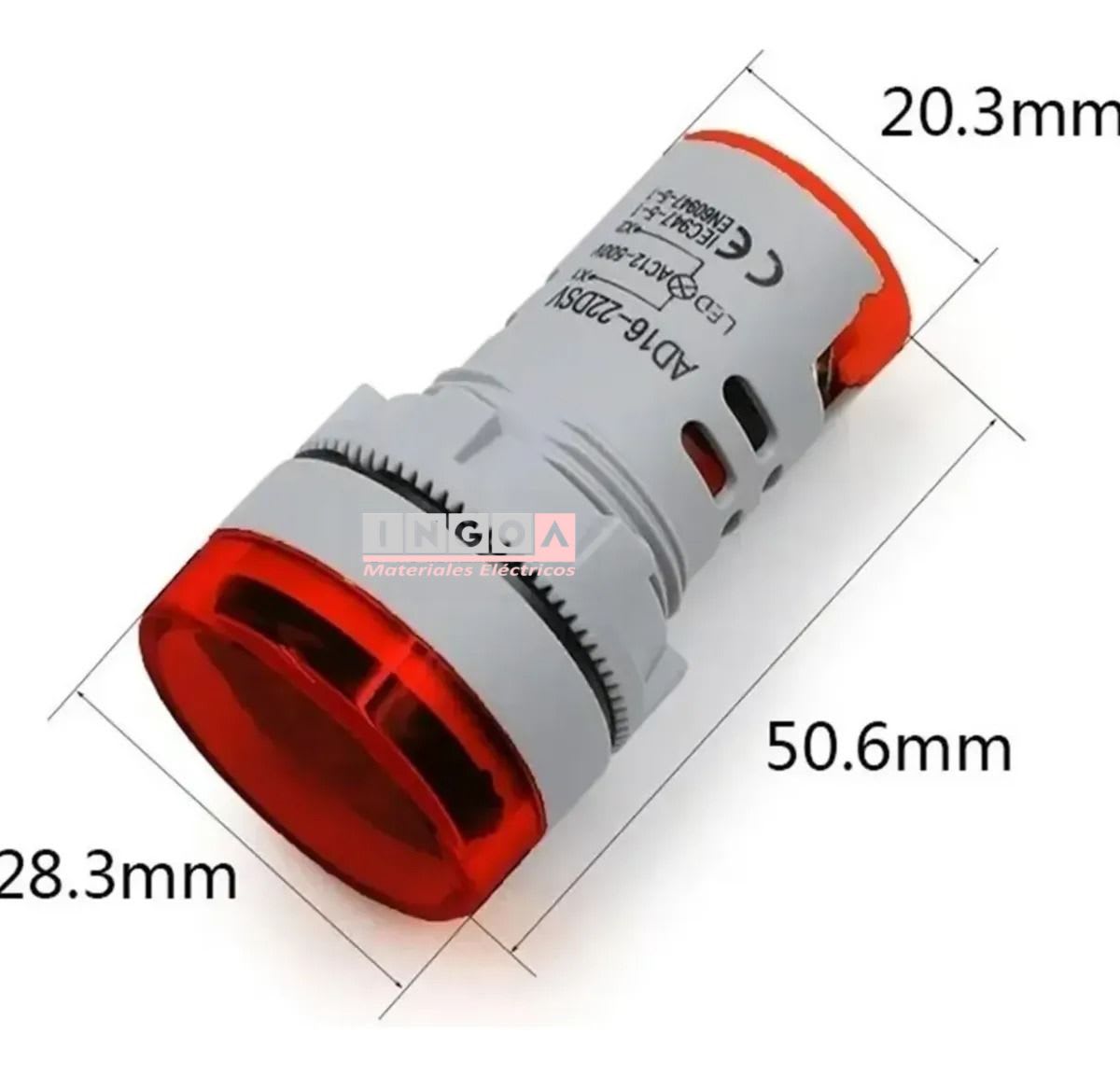 Luz Piloto Led Roja con Voltimetro 50-500VAC 22mm CNC5