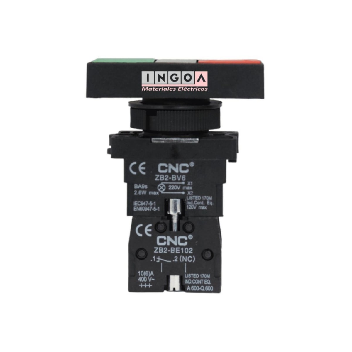 Pulsador Doble Partir/Parar Centro Luminoso 22MM 1NA+1NC - CNC - Vista 3
