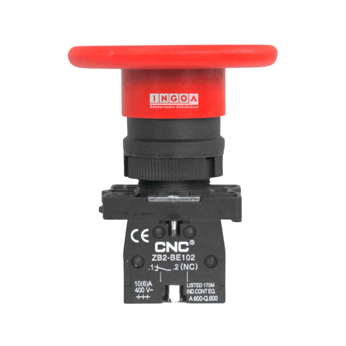 Pulsador Parada de Emergencia Sin Retención 22MM 1NC+1NO Hongo 60MM - Vista 3