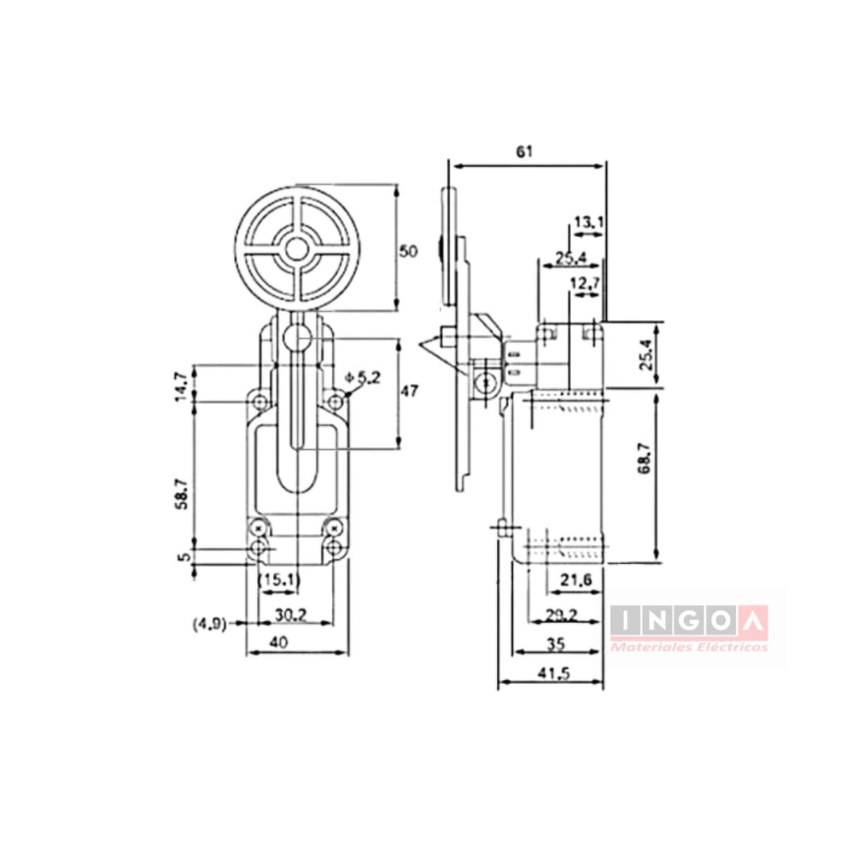 Final de Carrera WLCA 12-L Limit Switch Con Rolete 10A 1NO+1NC IP65 - Vista 3