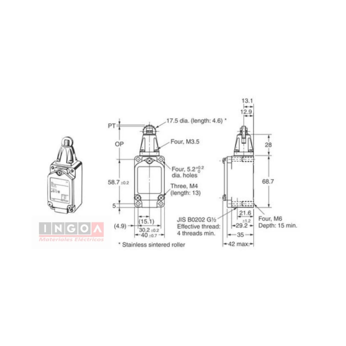 Final de Carrera WL-D Limit Switch Con Rueda 10A 1NO+1NC IP655