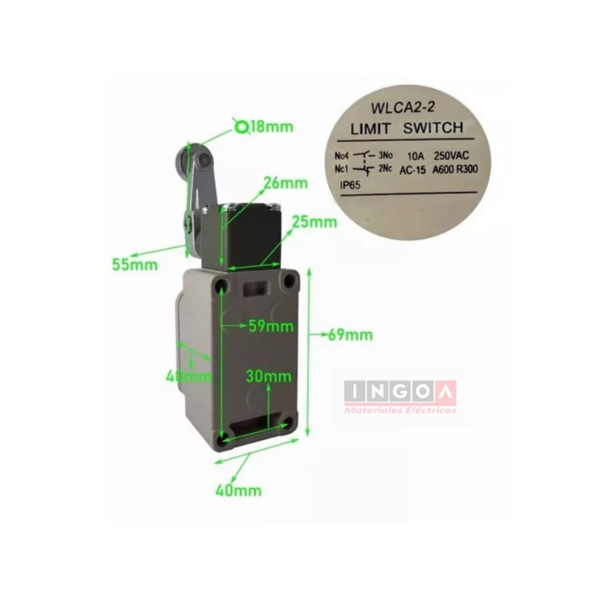 Final de Carrera WLCA2 Limit Switch Con Palanca y Rueda 10A 1NO+1NC IP655