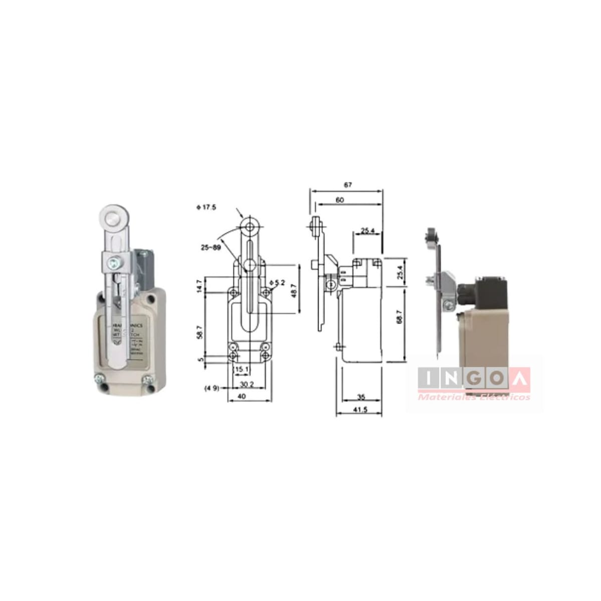 Final de Carrera WLCA12-2 Limit Switch Con Palanca Extendida y Rueda 10A 1NO+1NC IP65 - Vista 7