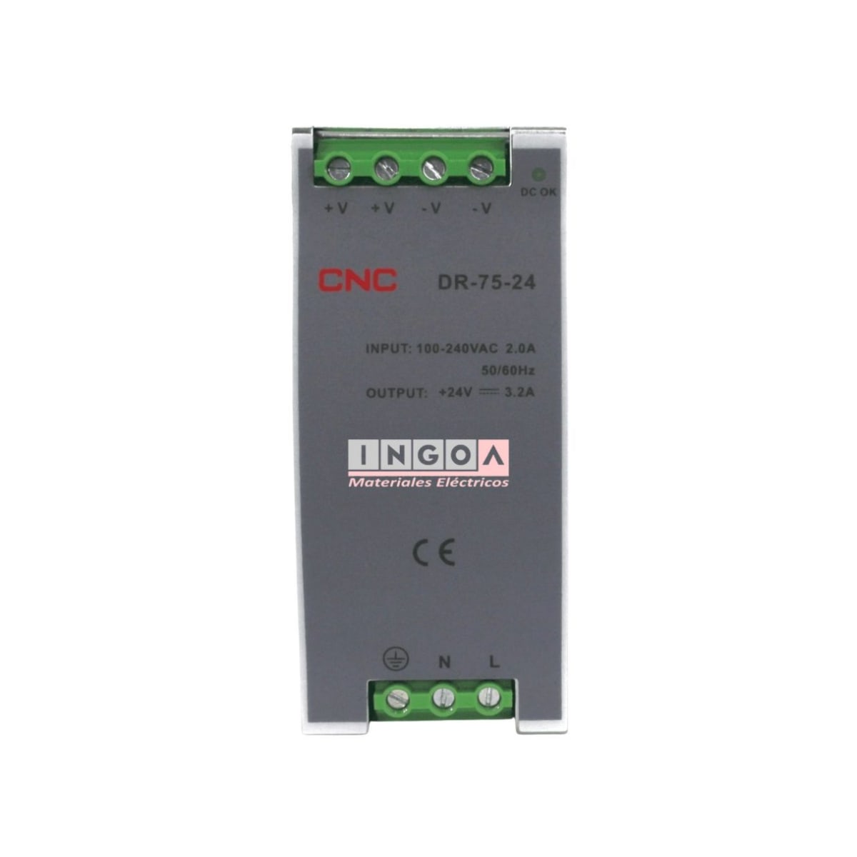 Fuente de Poder a Riel Din 75W 24Vdc 3.2A - CNC - Vista 2