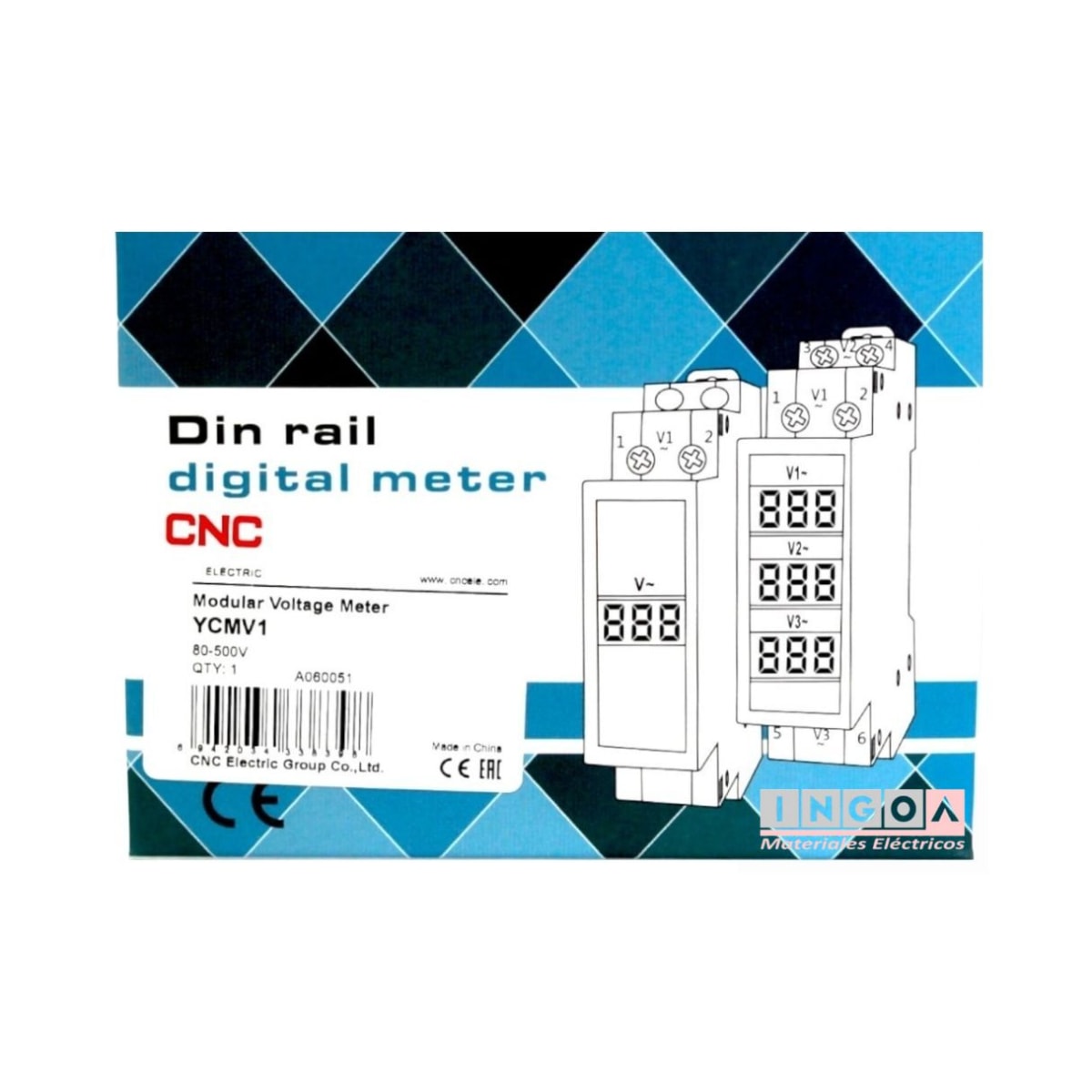 Luz Piloto Voltimetro Riel DIN Monofasico 80-500VAC YCMV1 CNC6