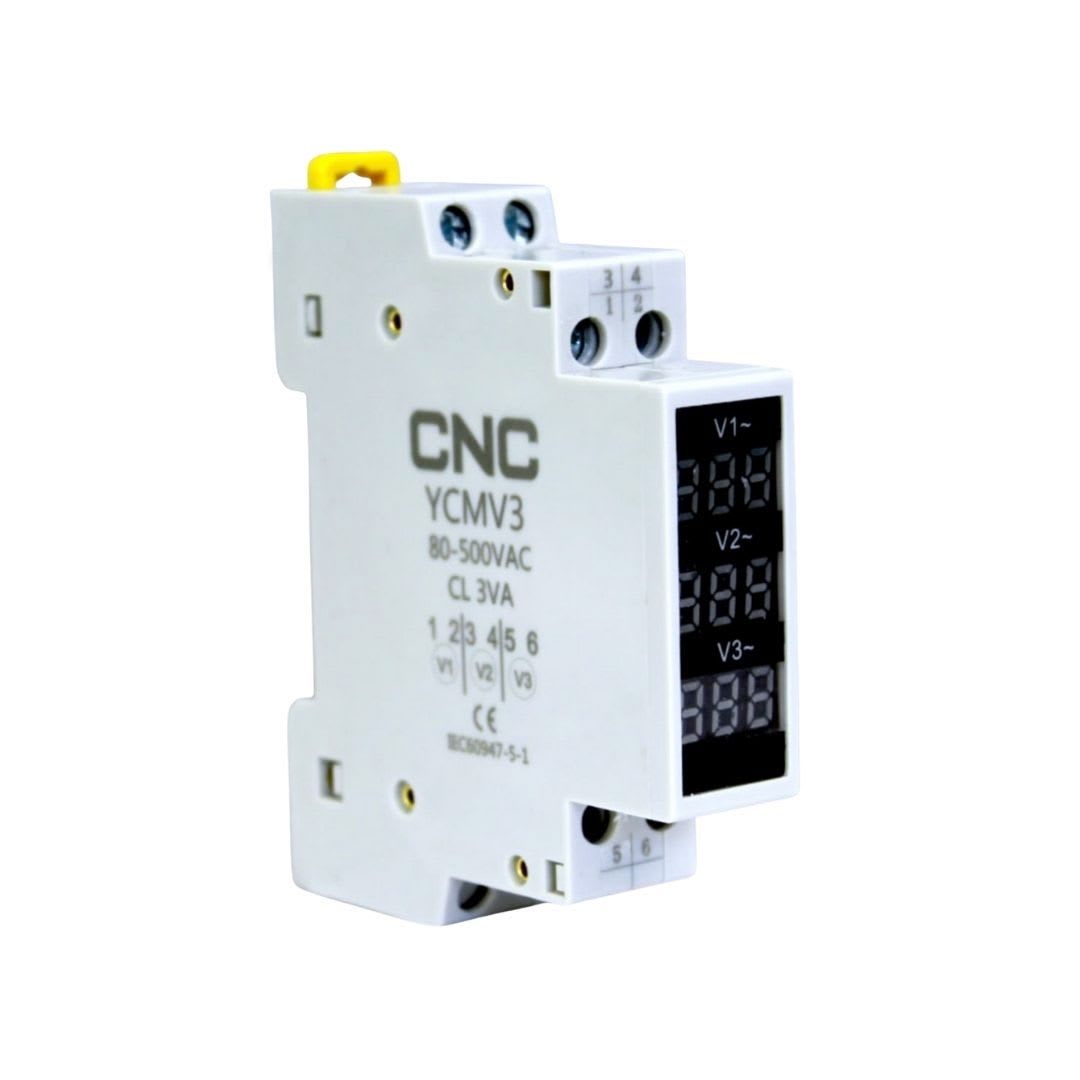 Luz Piloto Voltimetro a Riel DIN Trifasico 80-500VAC YCMV3 CNC 0
