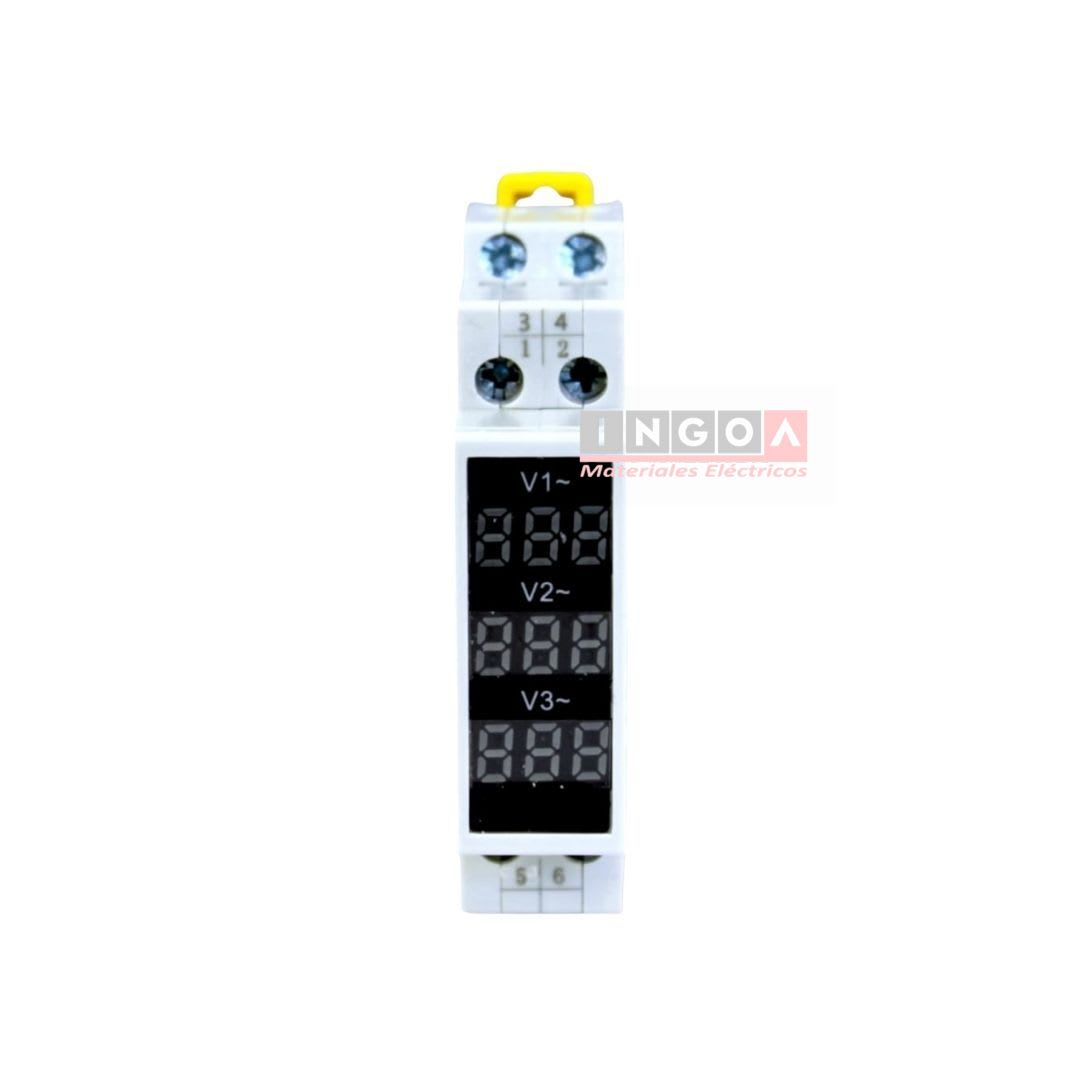 Luz Piloto Voltimetro a Riel DIN Trifasico 80-500VAC YCMV3 CNC - Vista 3