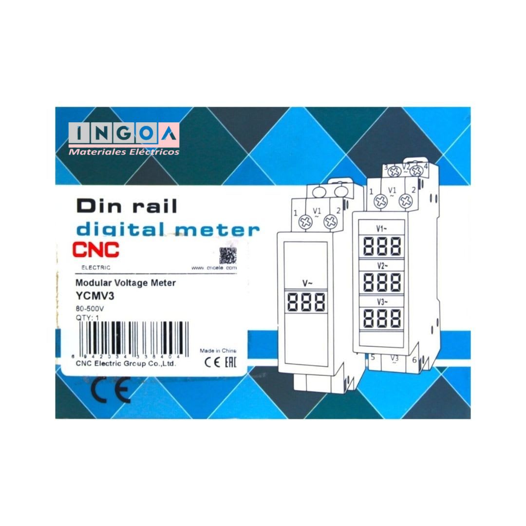 Luz Piloto Voltimetro a Riel DIN Trifasico 80-500VAC YCMV3 CNC6