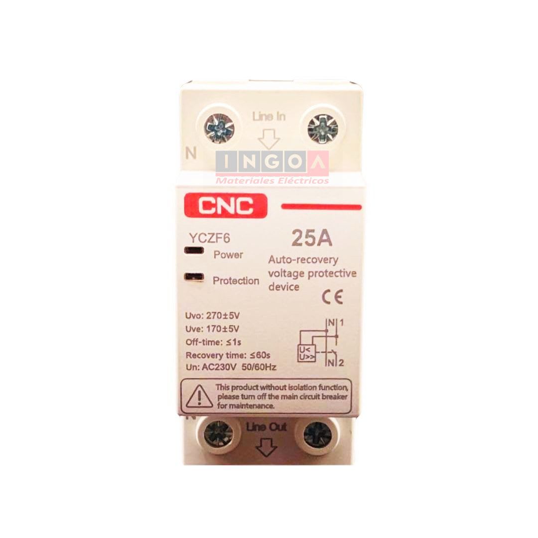 Rele Protector Bajo y Sobre Voltaje Monofasico 25A - CNC - Vista 2