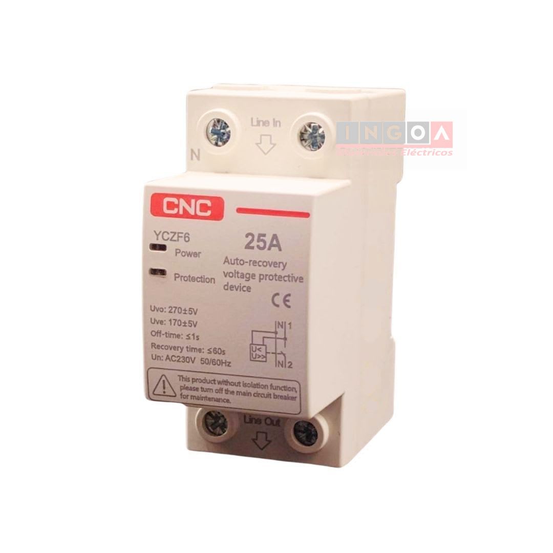 Rele Protector Bajo y Sobre Voltaje Monofasico 25A - CNC - Vista 3