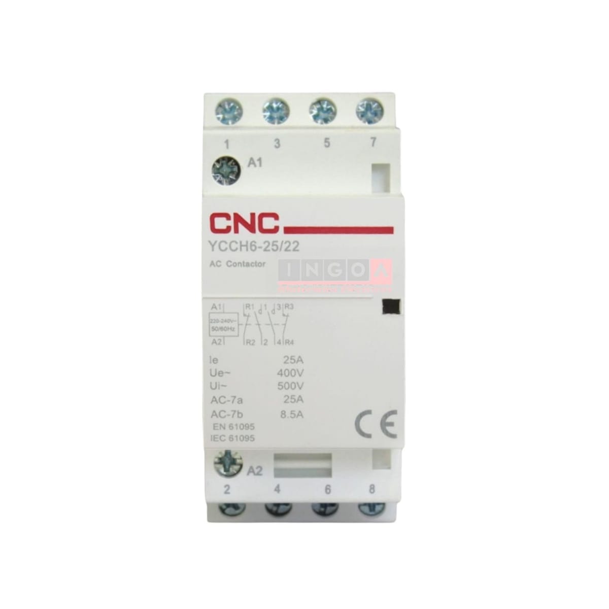 Contactor Modular 25A 2NO + 2NC Bobina 220V - CNC YCCH6 - Vista 2