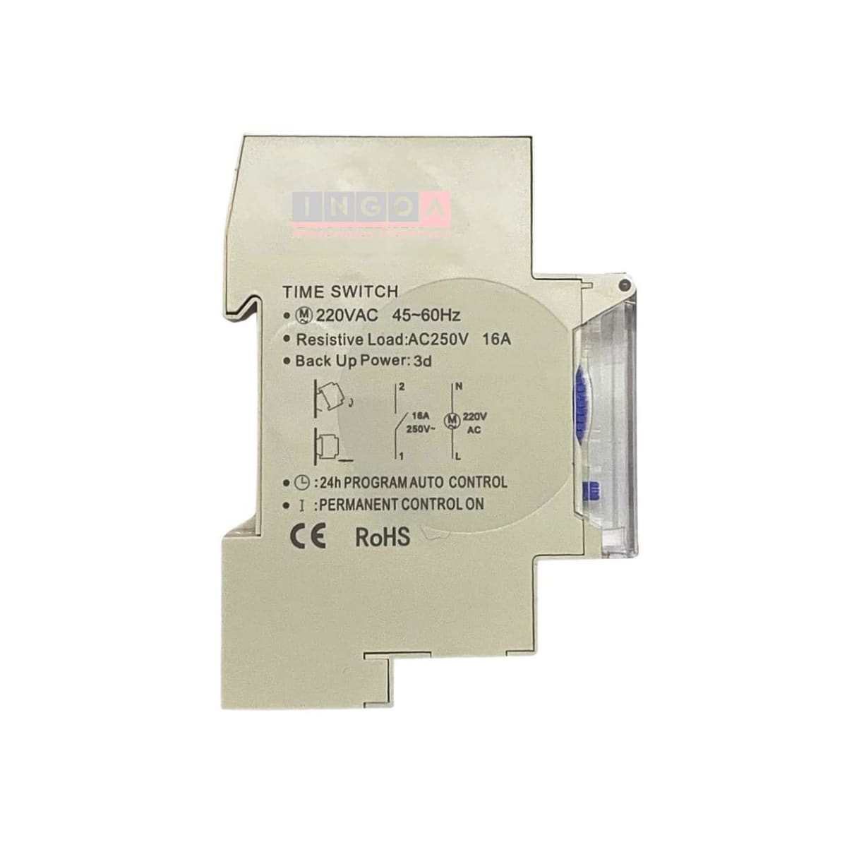Timer Interruptor Analogico 16A 220V (1 modulo) Con Reserva de 72 Hrs - CNC - Vista 4