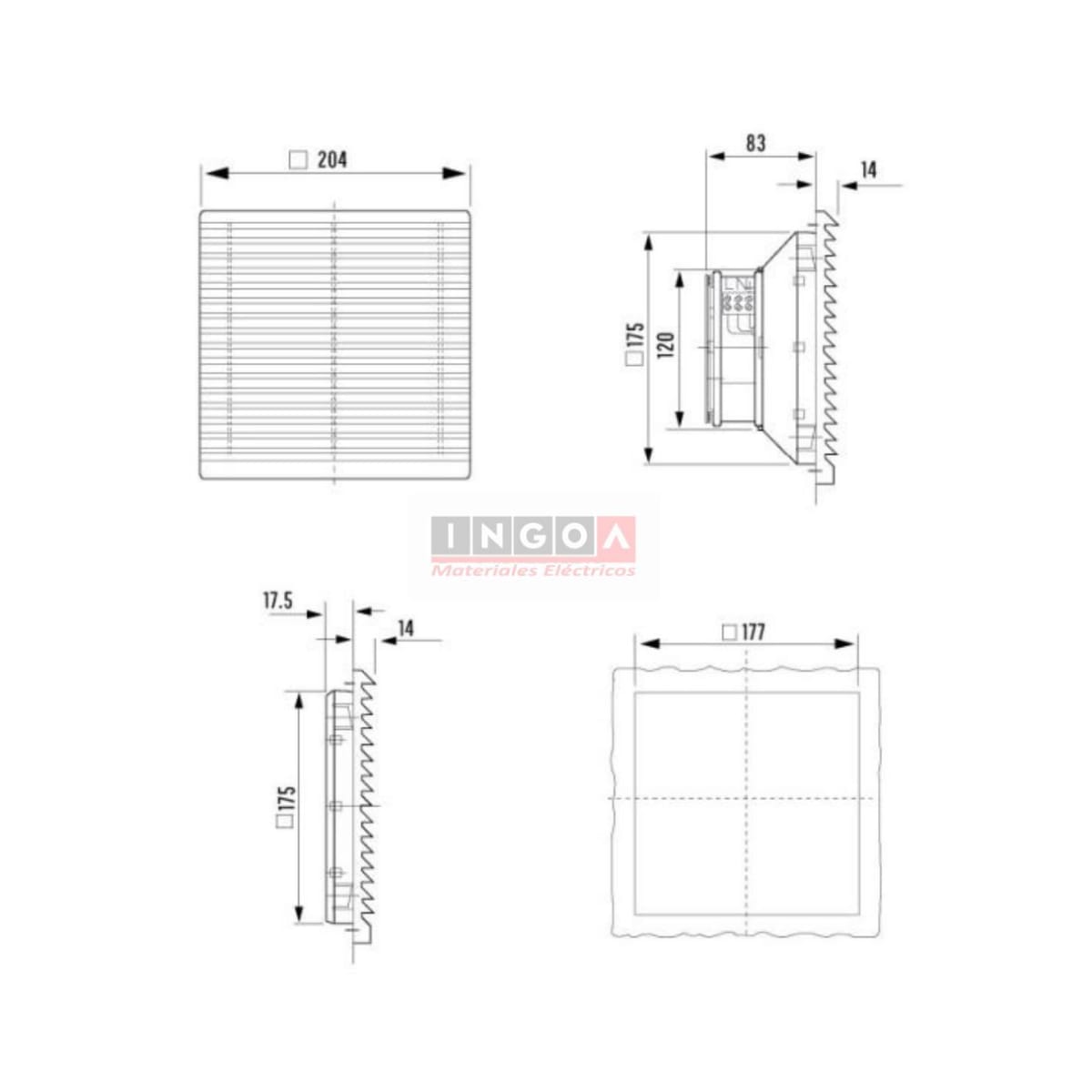 Kit de Ventilación para tablero 204x204mm Ral 7035, 220V 105-126m3/H5