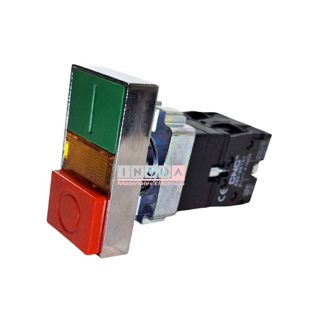 Pulsador Doble Partir/Parar Base Metal Centro Luminoso 22MM 1NA+1NC CNC - Vista 3