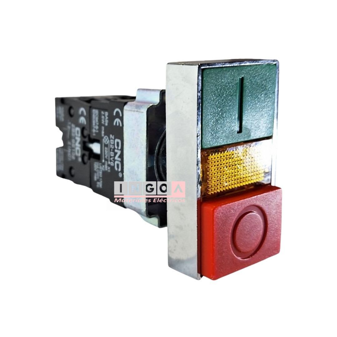 Pulsador Doble Partir/Parar Base Metal Centro Luminoso 22MM 1NA+1NC CNC4